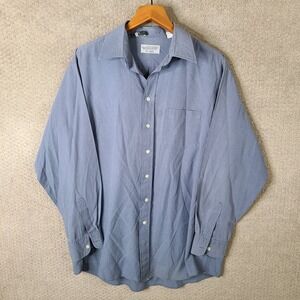 Vintage JJ Cochran Shirt Mens 17.5 37 Blue Button Down Cotton USA Tall Man